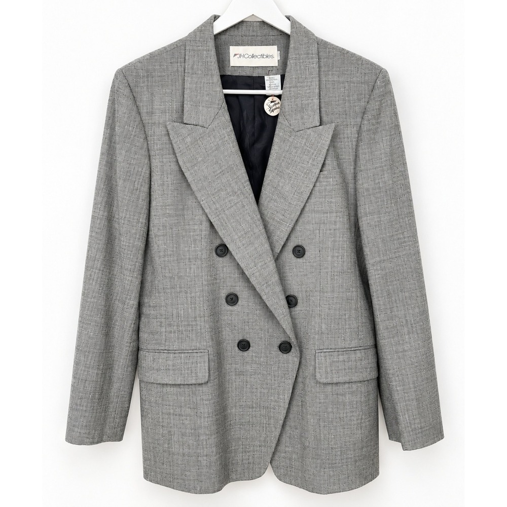 JH Collectibles Gray Worsted Wool Double Breasted Blazer Jacket Vintage Size 12